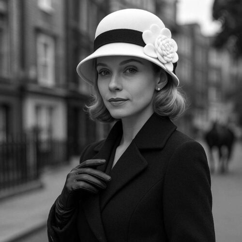 A_photograph_captures_a_fair-skinned_woman_with_de.jpg Chapeau Cloche Melon Femme Black&White