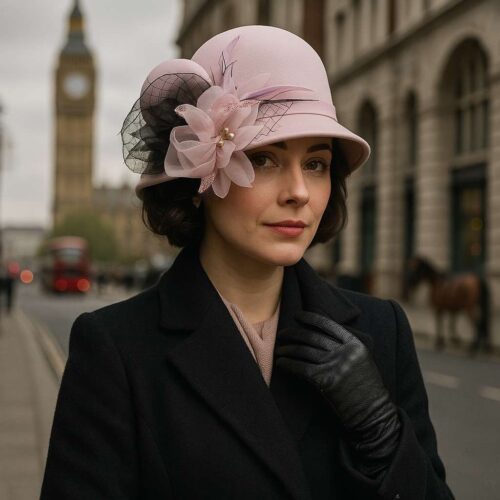A_photograph_captures_a_portrait_of_a_fair-skinned.jpg Chapeau Melon Cloche Femme à Fleur