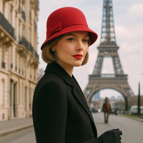 A_photograph_captures_a_sophisticated_woman_with_f.jpg Chapeau Melon Cloche Femme Suede