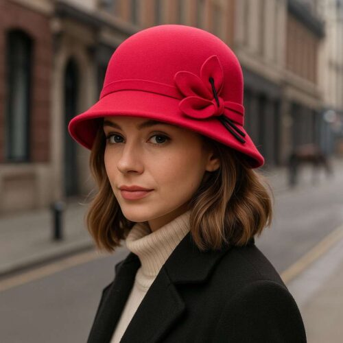 A_photograph_captures_a_young_woman_with_fair_skin_a939dad9-ac62-4a59-a85c-ec0408979b40.jpg Chapeau Melon Cloche Femme - Harmonie