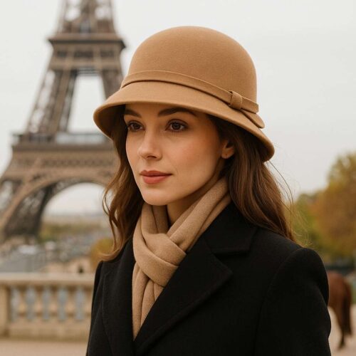 A_photograph_of_a_young_woman_with_fair_skin_featu.jpg Chapeau Melon Cloche Femme - Chic & Classe