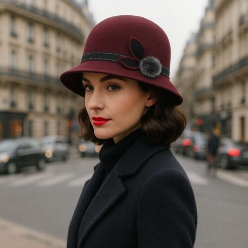 A_photograph_showcases_a_poised_woman_with_fair_sk.jpg Chapeau Cloche Melon Femme