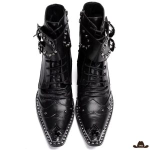 Bottines Style Cowboy Cuir Noir