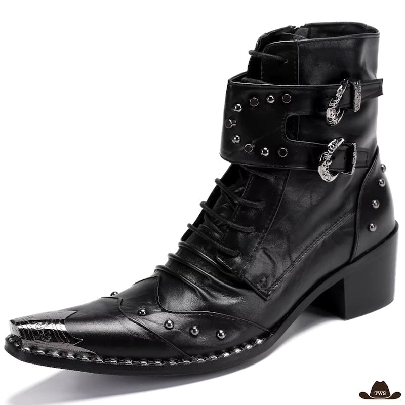 Bottines Style Cowboy Cuir Noir – Image 2