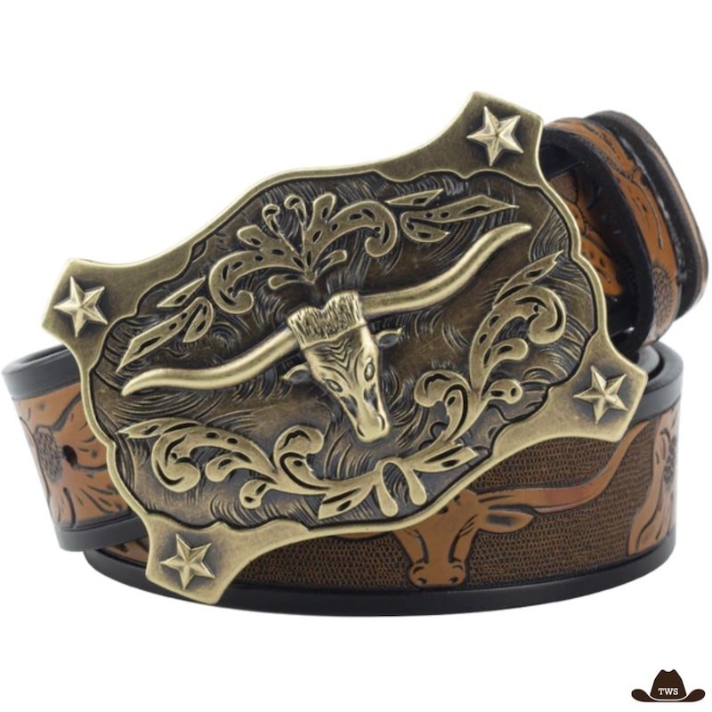 Ceinture Homme Western Cuir Repoussé – Image 2