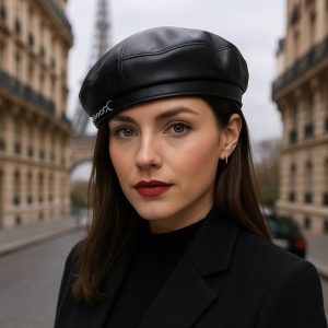 Béret Femme en Cuir avec Chaine