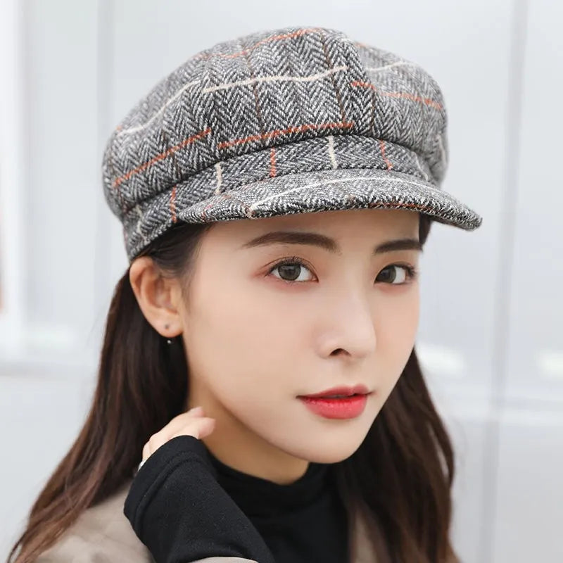 Béret Casquette Gavroche Femme à Carreaux - Gridin – Image 4
