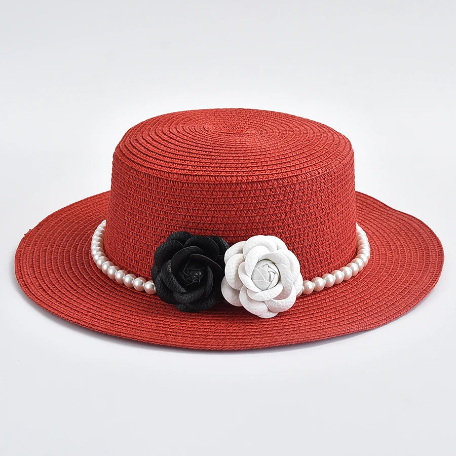 Chapeau de Paille Femme – Fleurs Décoratives et Perles – Image 4