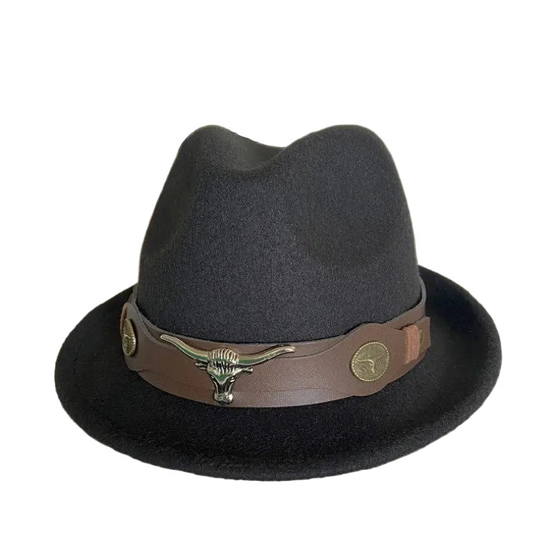 Chapeau Fedora Feutre – Bande Cuir Décor Longhorn – Image 3