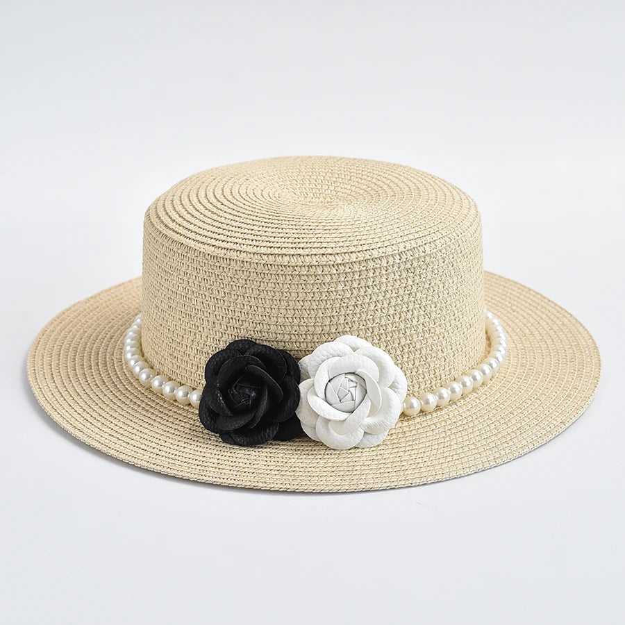 Chapeau de Paille Femme – Fleurs Décoratives et Perles – Image 5