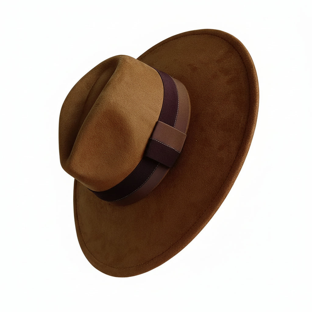 Chapeau Fedora Suédine – Bord Large et Ruban Contrasté – Image 3