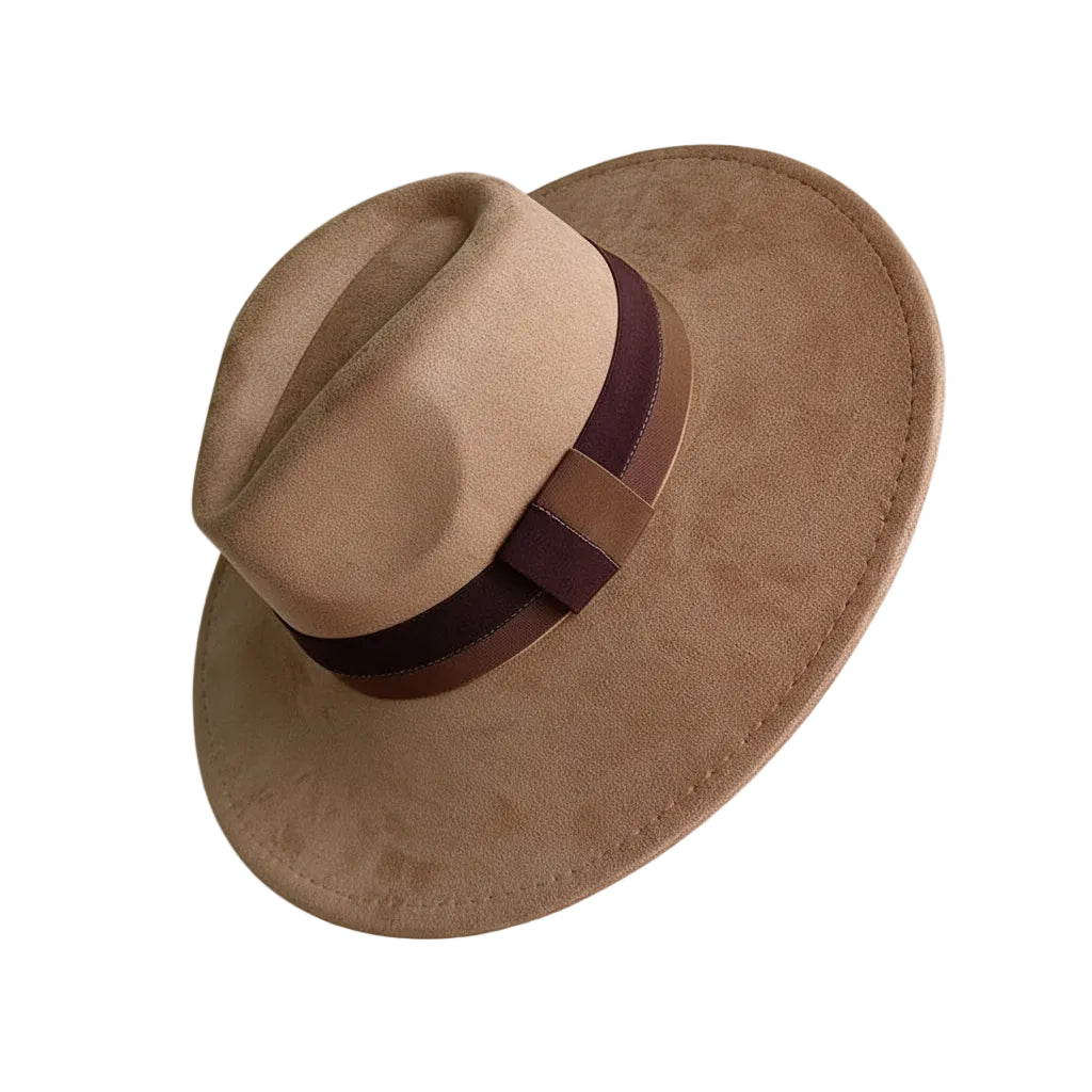 Chapeau Fedora Suédine – Bord Large et Ruban Contrasté – Image 4