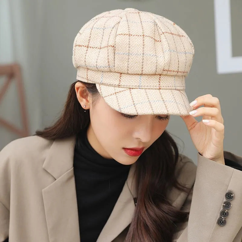 Béret Casquette Gavroche Femme à Carreaux - Gridin