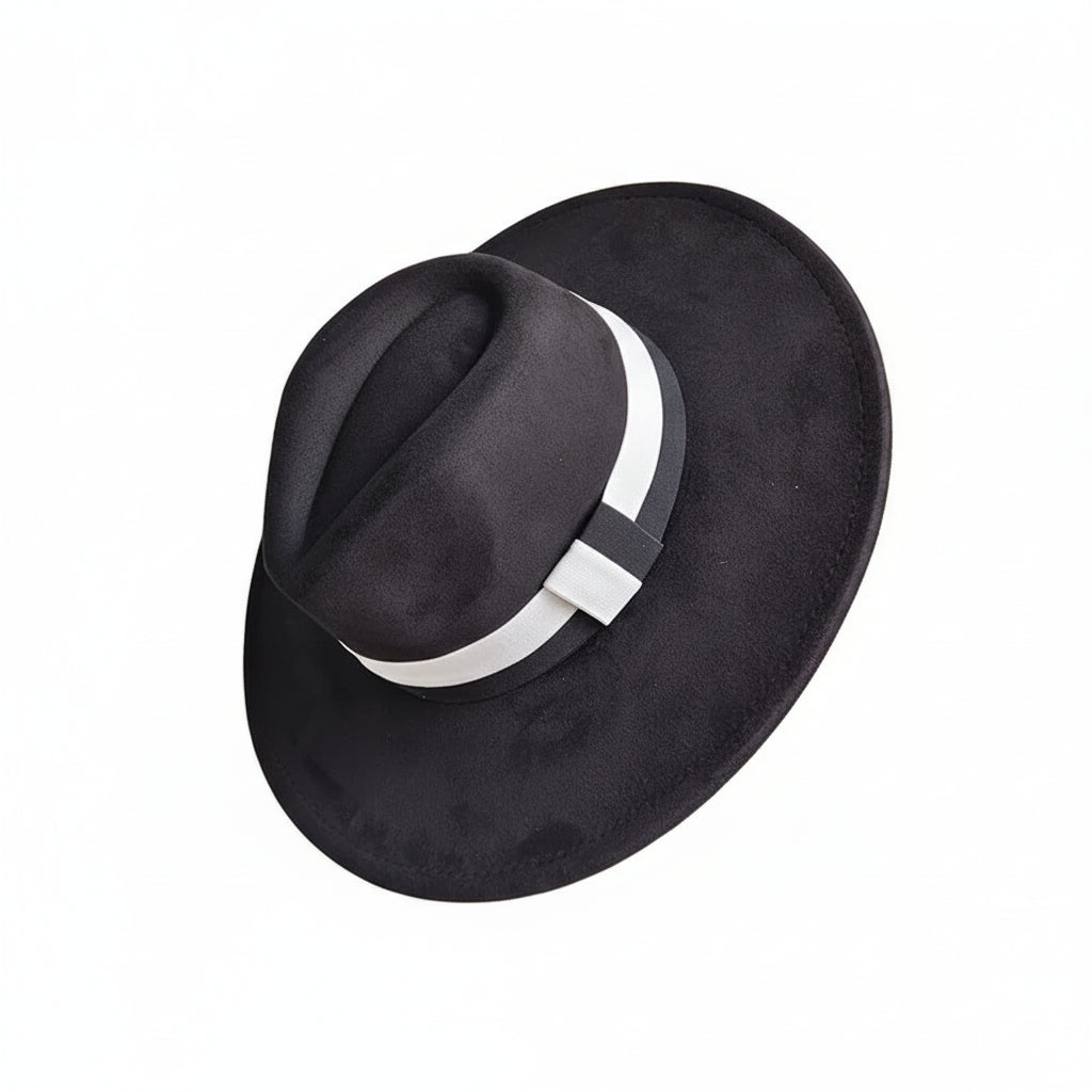 Chapeau Fedora Suédine – Bord Large et Ruban Contrasté – Image 2