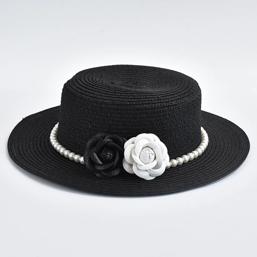Chapeau de Paille Femme – Fleurs Décoratives et Perles – Image 2