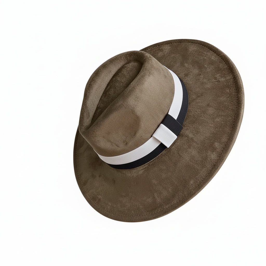 Chapeau Fedora Suédine – Bord Large et Ruban Contrasté – Image 7