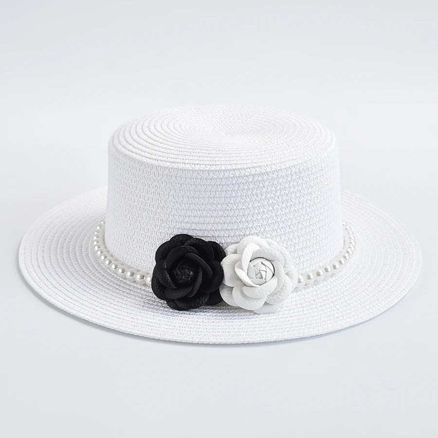 Chapeau de Paille Femme – Fleurs Décoratives et Perles – Image 7