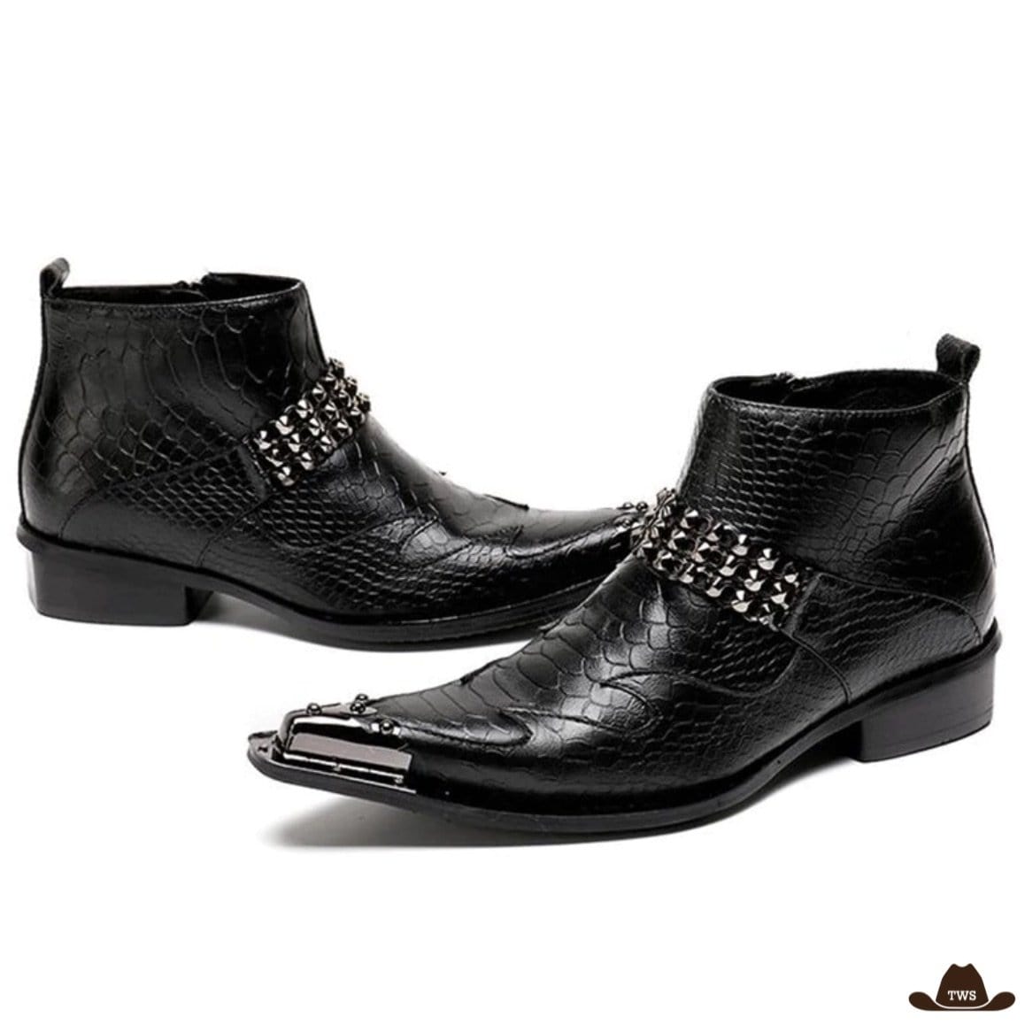 Bottines Cowboy Noires Motifs Gravés