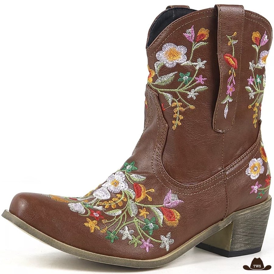 Bottines Western Fleurs Brodées – Image 3