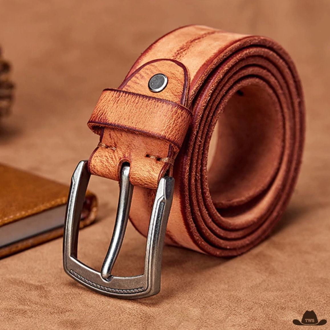 Ceinture en Cuir Marron Homme Western – Image 3
