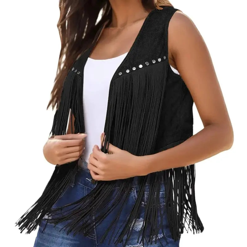 Gilet Cowboy Noir Femme – Image 2