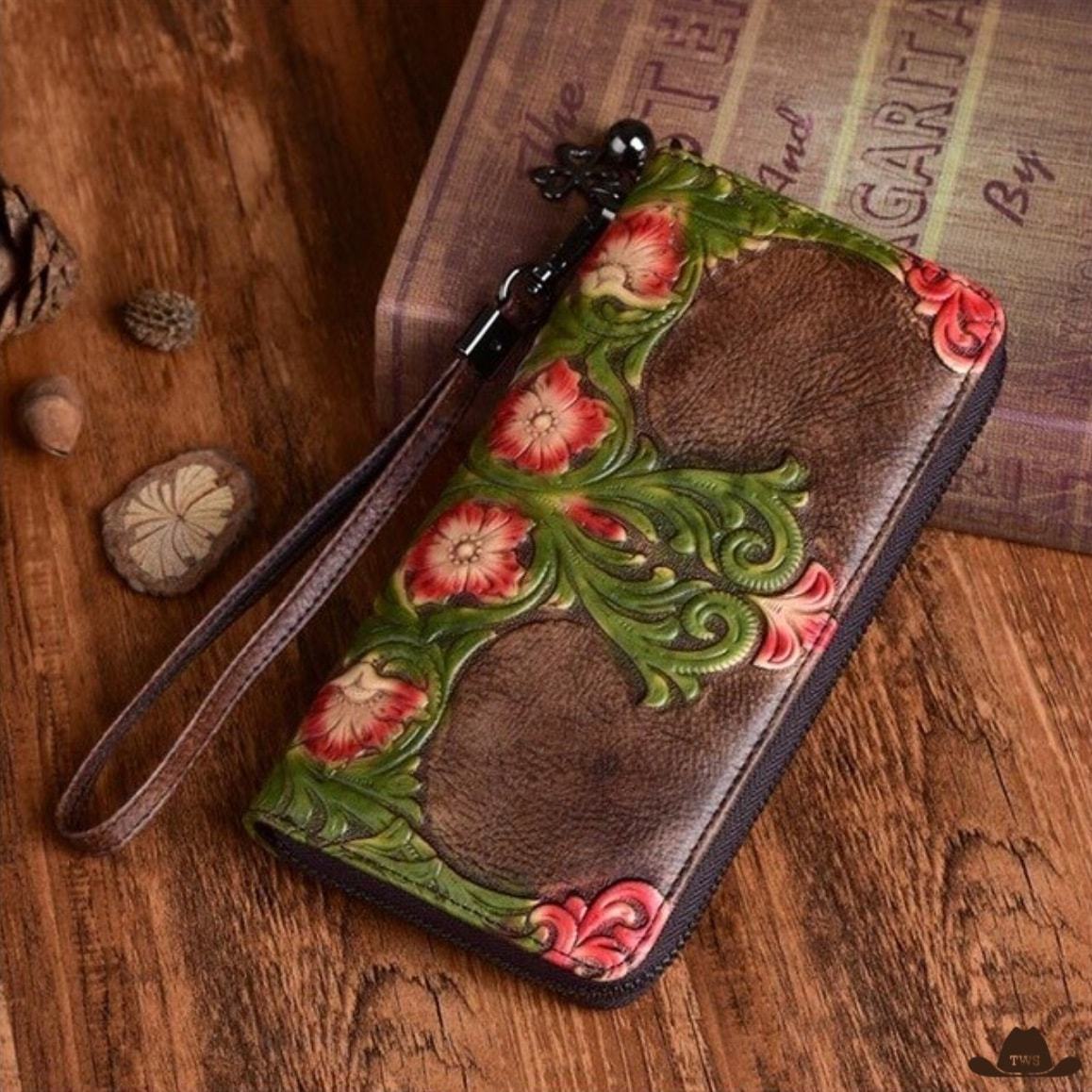 Portefeuille en Cuir à Fleurs – Image 3