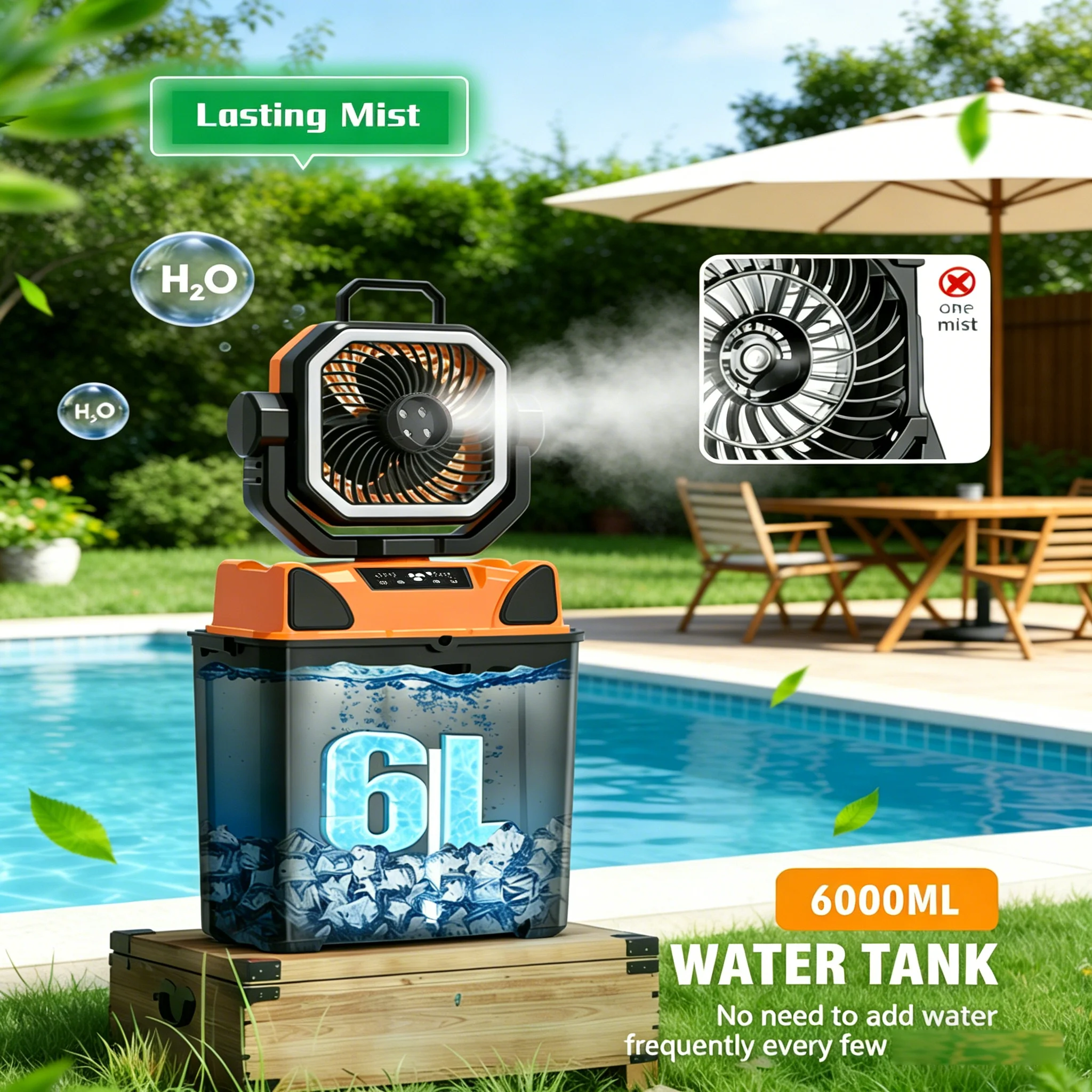 Ventilateur de camping d'extérieur avec réservoir d'eau