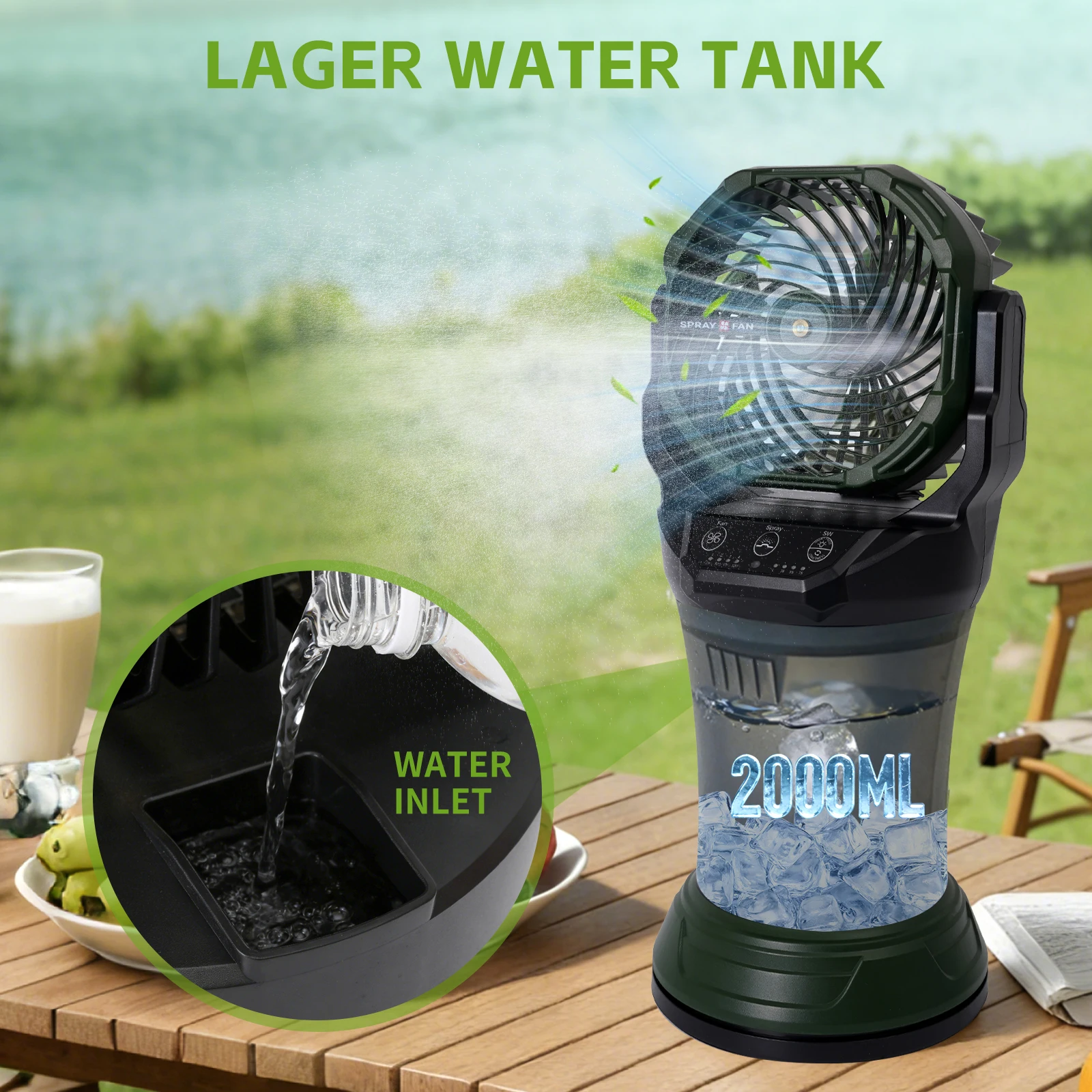 Ventilateur brumisateur portable – Vert foncé – Image 3