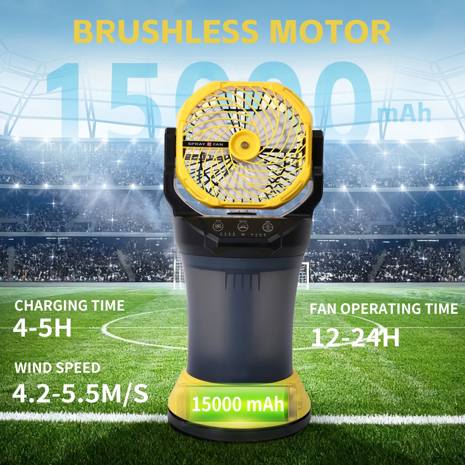 Ventilateur brumisateur portable jaune – Image 2