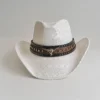 Chapeau de cowboy en paille blanche