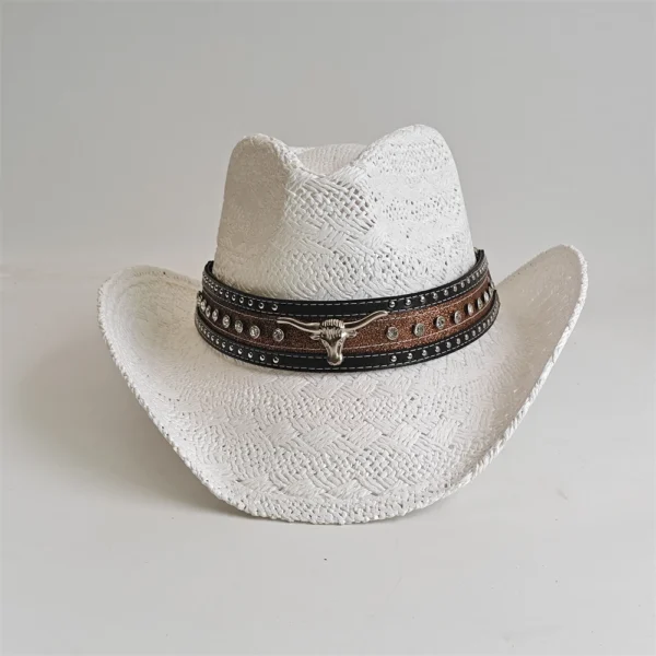 Chapeau de cowboy en paille blanche