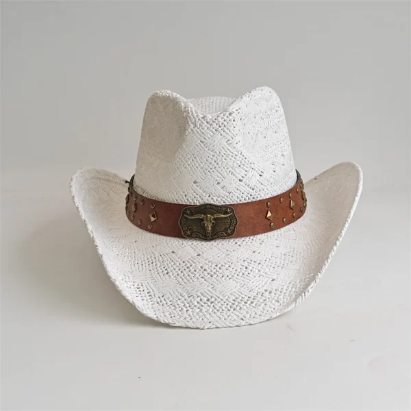 Chapeau de cowboy en paille blanche