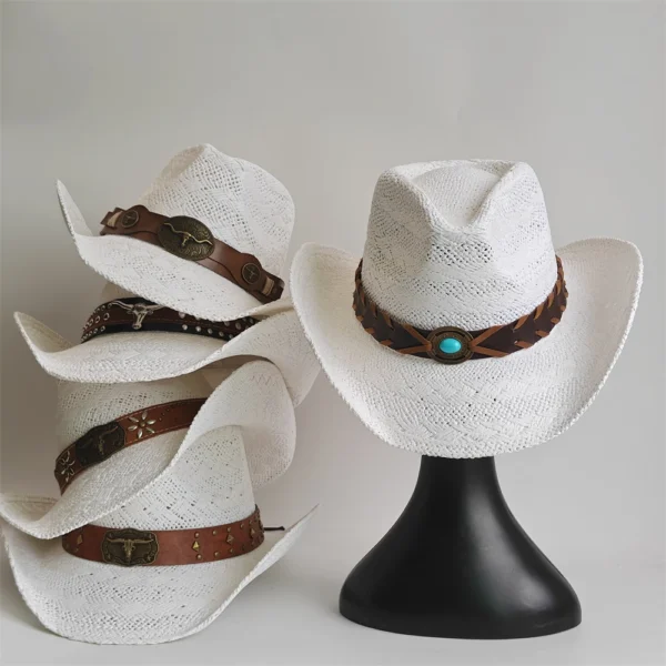 Chapeau de cowboy en paille blanche