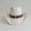 Chapeau de cowboy en paille blanche