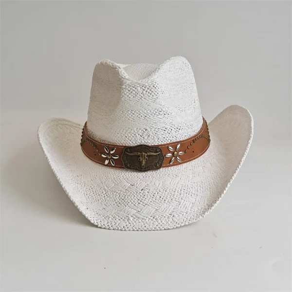 Chapeau de cowboy en paille blanche