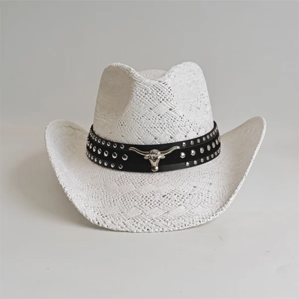 Chapeau de cowboy en paille blanche