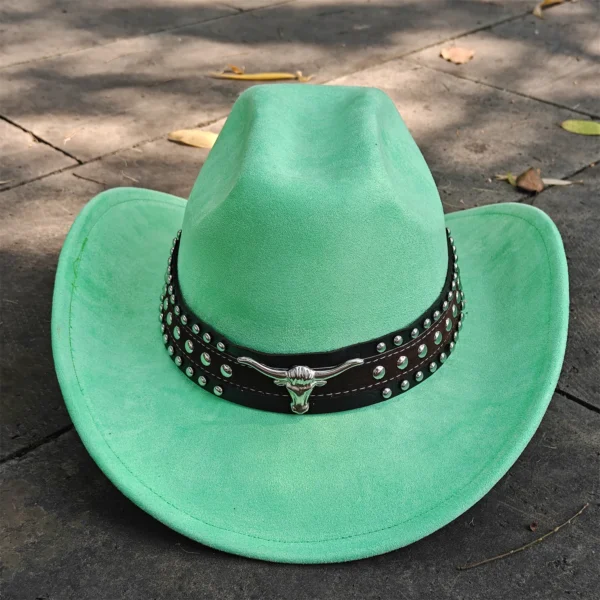 Chapeau de style western en cuir suédé, type fedora