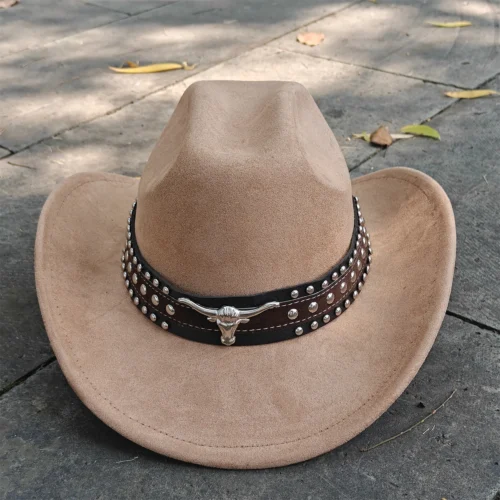 Chapeau de style western en cuir suédé, type fedora
