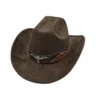 Chapeau Fedora western en cuir suédé avec ceinture