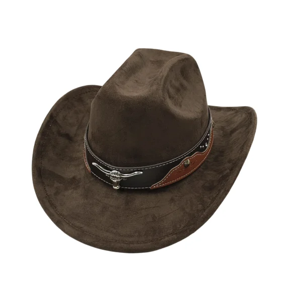 Chapeau Fedora western en cuir suédé avec ceinture