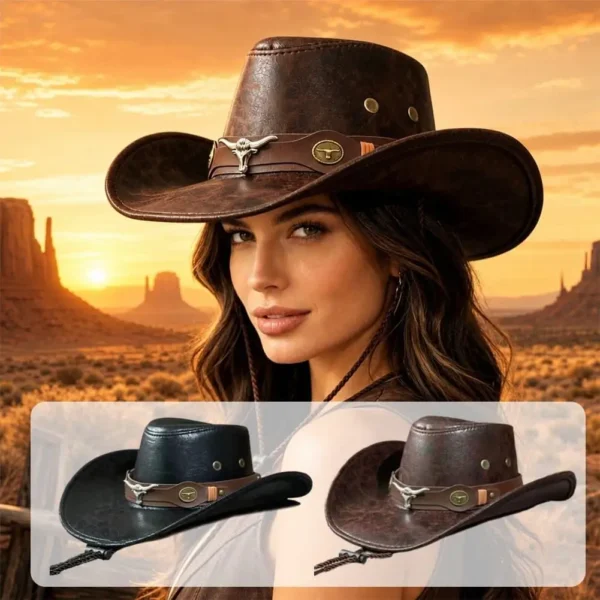 Chapeau de cowboy style western vintage en similicuir