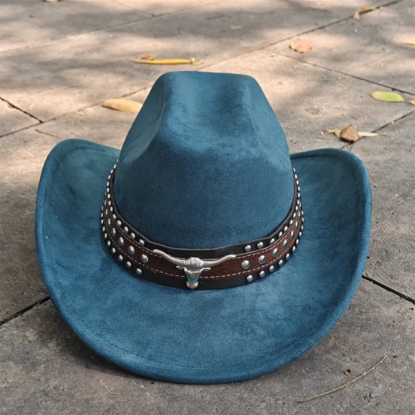 Chapeau de style western en cuir suédé, type fedora